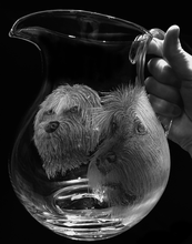 beautiful engraved crystal jug with two dogs commission special gift