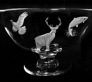 Specialist Hand Engraved Bowl with Stag, Salmon and Grouse