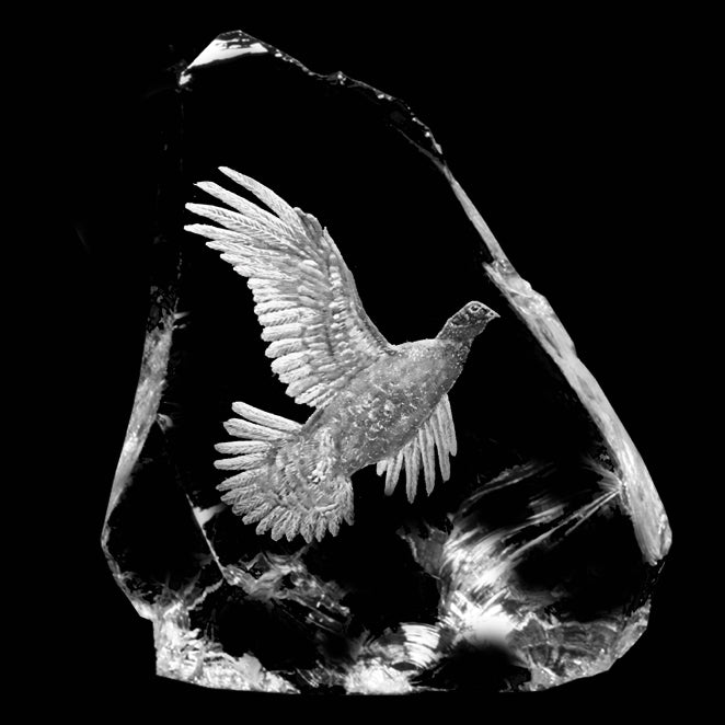 Flying Scottish Grouse Specialist Hand Engraved on Crystal Cullet